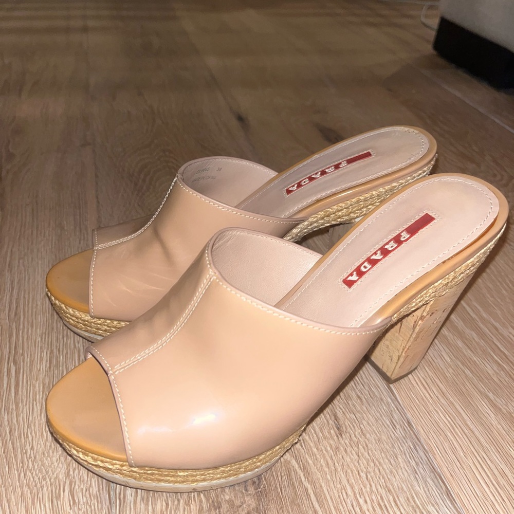 Prada tan wedges
